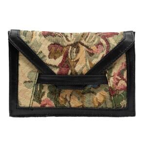 Vintage Women's Clutch Purse Black Pink Rose Tapestry Pocketbook Small Handbag